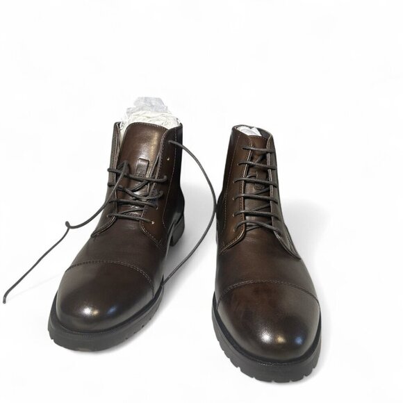 The Men's Store at Bloomingdales Brown Lace up Cap Toe Boots Shoes Sz 10.5 NIB - Picture 3 of 13